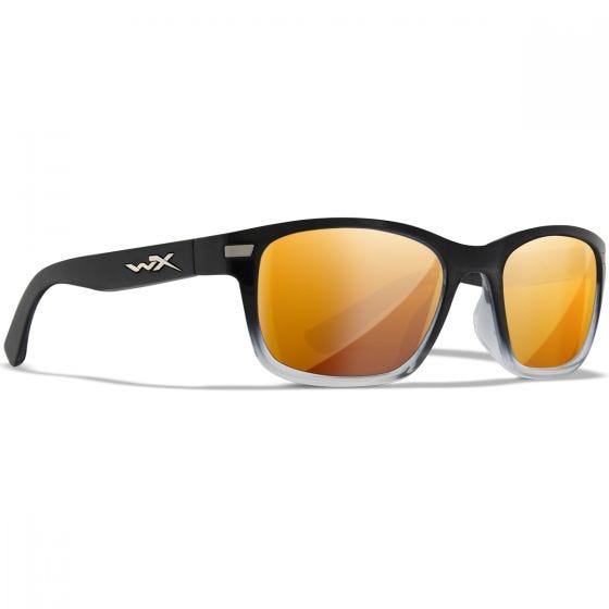 Wiley X WX Helix Standaard brillen - Captivate Polarized Bronze Mirror Lenses / Gloss Black Fade to Clear Crystal