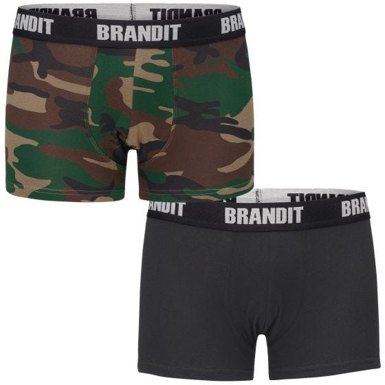 Brandit Logo Boxershorts Verpakking met Twee Stuks - Woodland/Zwart