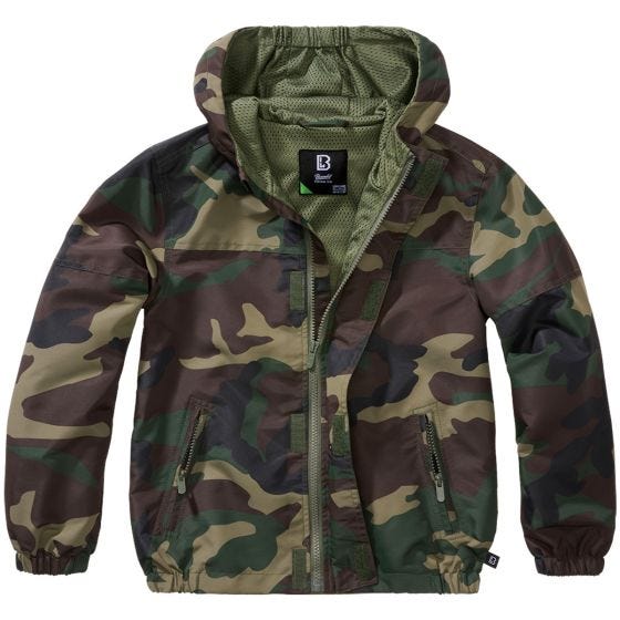 Brandit Kinderen Summer Windbreaker Front Zip Jack - Woodland