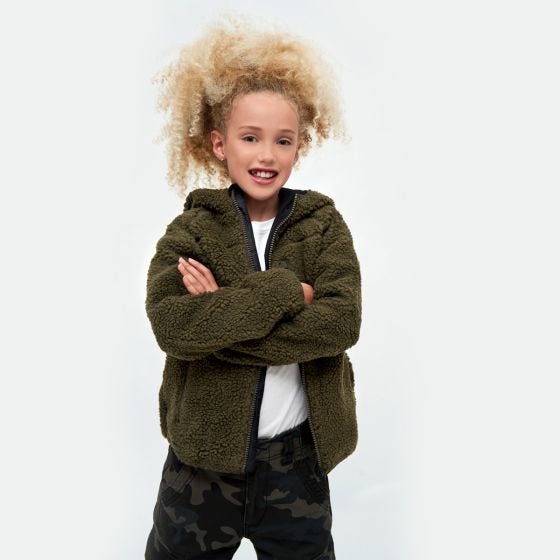 Brandit Kinderen Teddyfleece Jack met capuchon - Olijf