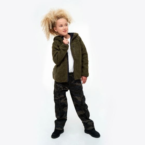 Brandit Kinderen Teddyfleece Jack met capuchon - Olijf