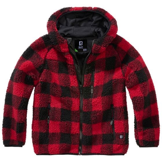 Brandit Kinderen Teddyfleece Jack met capuchon - Rood/Zwart