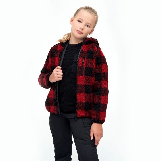 Brandit Kinderen Teddyfleece Jack met capuchon - Rood/Zwart
