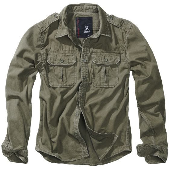 Brandit Vintage Overhemd met Lange Mouwen - Olijf