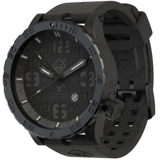 Hazard 4 Heavy Water Diver Titanium Tritium Horloge - Blackout Zwart GMT Blauw/Rood