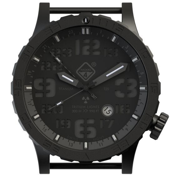 Hazard 4 Heavy Water Diver Titanium Tritium Horloge - Blackout Zwart GMT Blauw/Rood