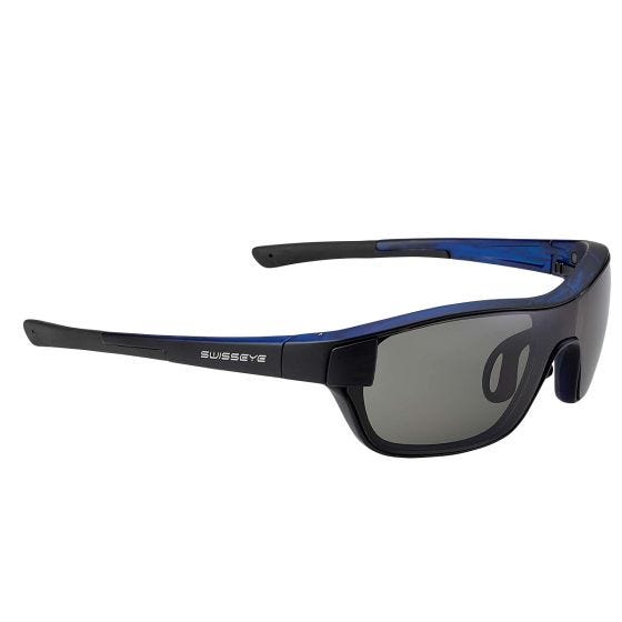 Swiss Eye M-Cover Zonnebril - Rook + oranje + heldere lens / gepolijst blauw frame