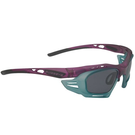 Swiss Eye M-Cover 6C Zonnebril - Inserts Crystal Turquoise/Smoke, reserve oranje lenzen / Crystal Berry Matt/zwart frame
