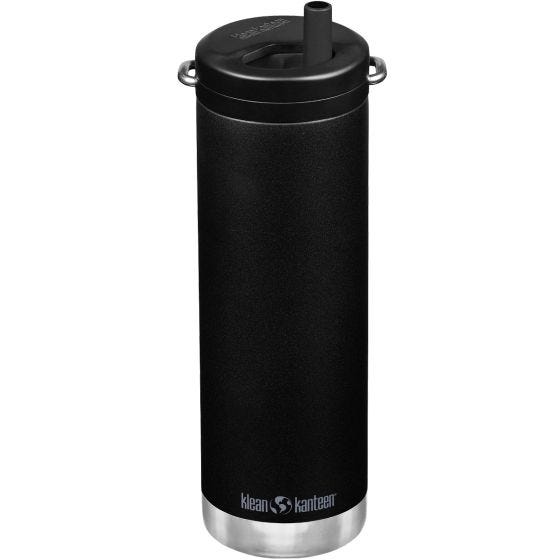 Klean Kanteen TKWide Cafe Cap Geïsoleerde Fles 592 ml Twist Cap w/Straw - Zwart