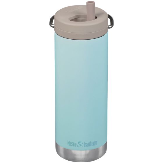 Klean Kanteen TKWide Cafe Cap Geïsoleerde Fles 473 ml Twist Cap w/Straw - Blue Tint