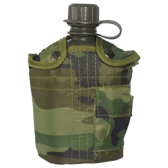 Mil-Tec Veldfles met Hoes 1 Liter - Woodland