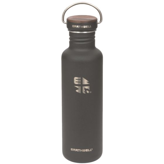 Earthwell Woodie Fles met één Wand 800 ml - Walnut/Volcanic Black