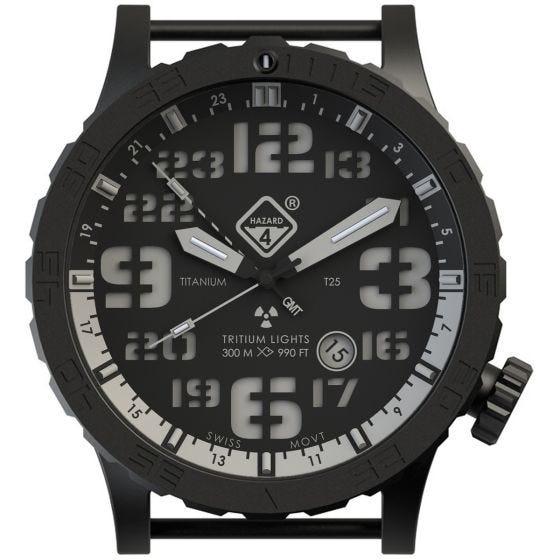 Hazard 4 Heavy Water Diver Titanium Tritium Horloge - Nightwatch Wit GMT Blauw/Rood