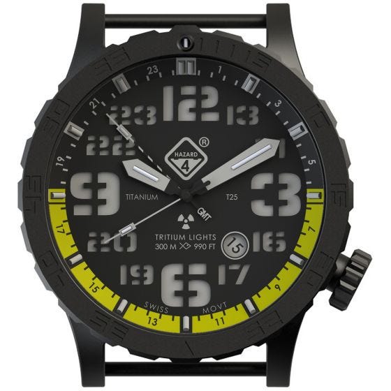 Hazard 4 Heavy Water Diver Titanium Tritium Horloge - Nightwatch Geel GMT Groen/Geel