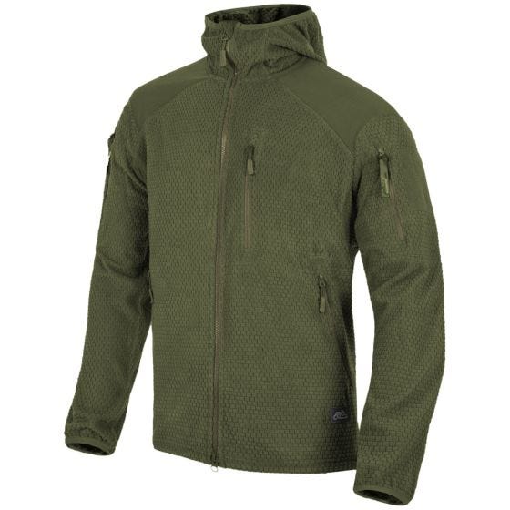 Helikon Alpha Hoodiejack Gerasterd Fleece - Olijfgroen