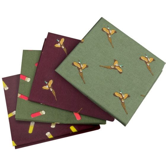 Jack Pyke Pheasant and Cartridge Zakdoek Verpakking met Vier Stuks - Wine/Groen