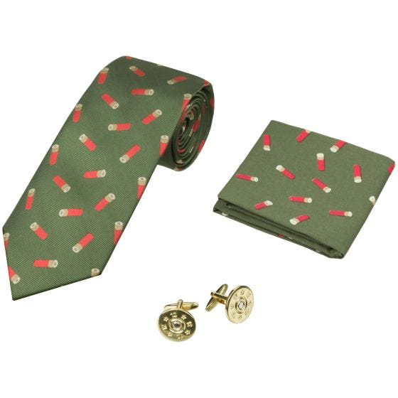 Jack Pyke Cartridge Cadeauset met Stropdas Zakdoek en Manchetknopen - Groen