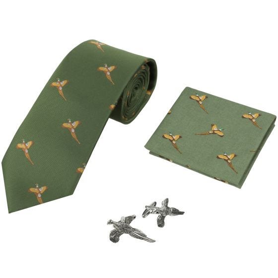 Jack Pyke Pheasant Cadeauset met Stropdas Zakdoek en Manchetknopen - Groen