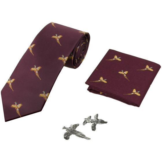 Jack Pyke Pheasant Cadeauset met Stropdas Zakdoek en Manchetknopen - Wine